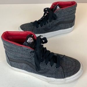 🛹 Vans SK8 HI black herringbone skater high-tops, womens size 5